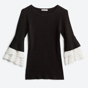 Design History Ethelda Ruffle Polka Dot Bell Sleeve Sweater Black Size Large